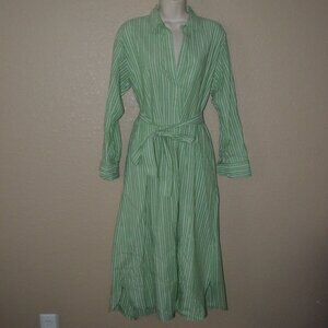 NWT $278 Xirena Green White Matcha Stripe Marlowe Shirt Midi Dress
